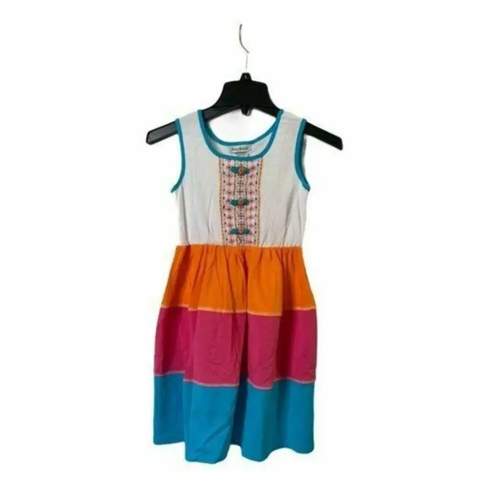 New Jona Michelle Girls Tiered Rainbow Cotton Dress Size 10 Youth Multicolor